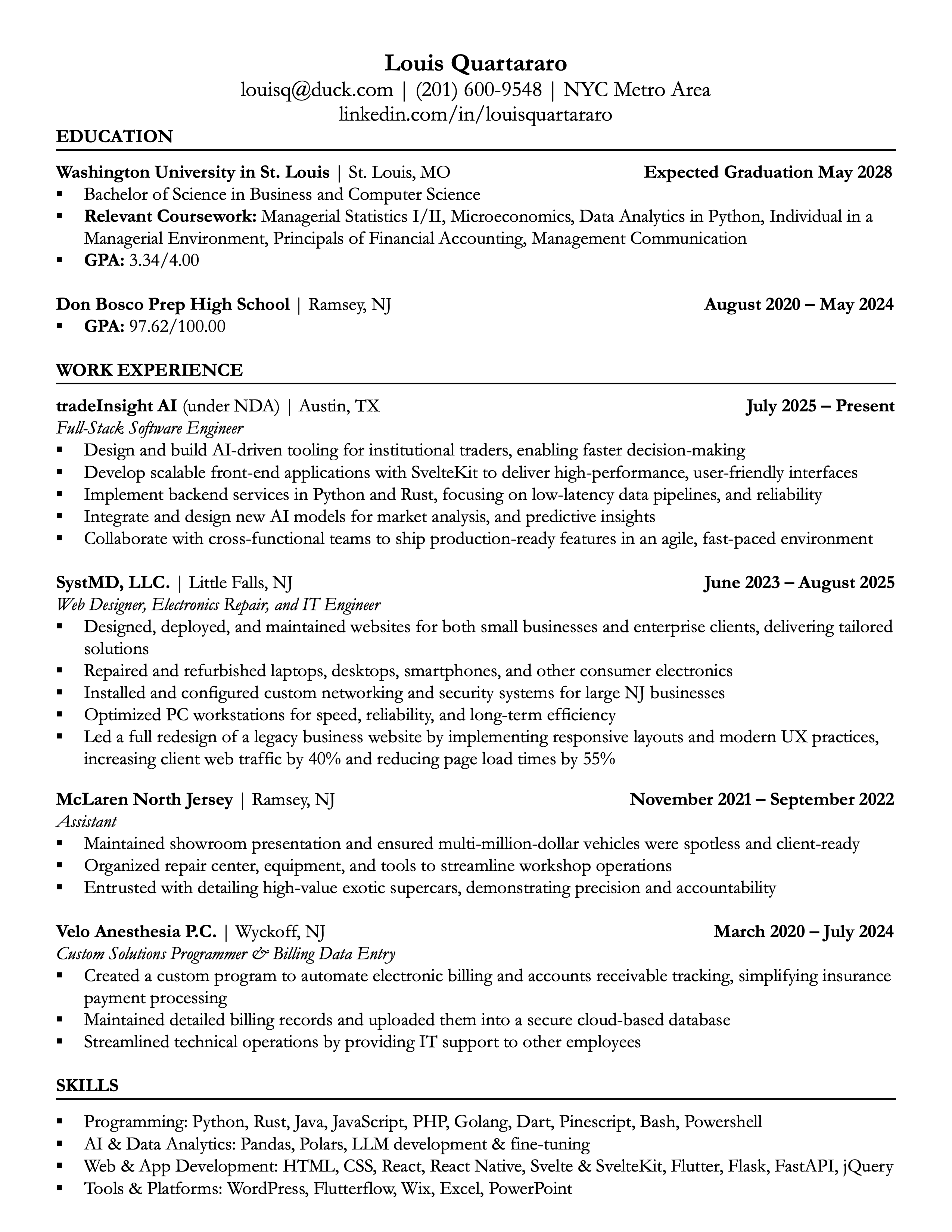 Louis Quartararo Resume
