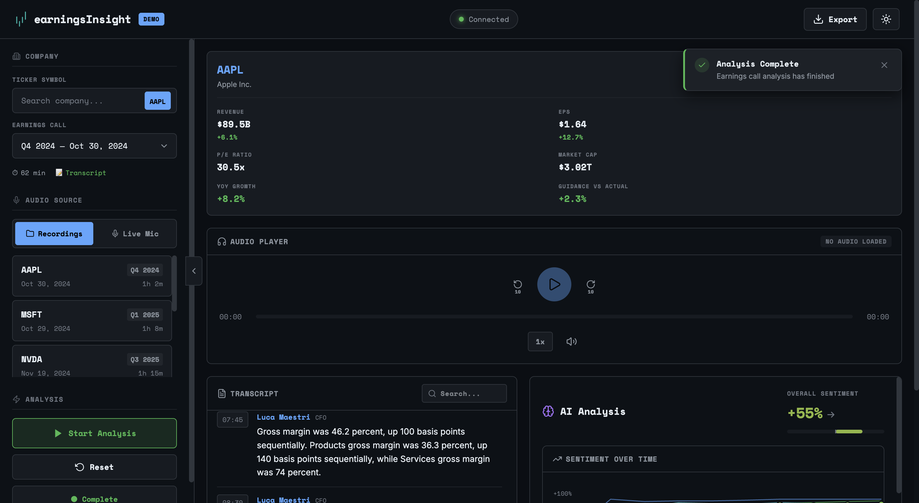 earningsInsight Dashboard
